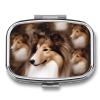 Shelties Dog Pill Organizer with Mirror 2 Compartments Waterproof Pill Case for Purse Pocket Non-Slip Grip Travel Medicine Organizer Container Box for Vitamin Fish Oil Supplement view 1