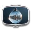Waterdrop City Reflection Pill Organizer with Mirror 2 Compartments Waterproof Pill Case for Purse Pocket Non-Slip Grip Travel Medicine Organizer Container Box for Vitamin Fish Oil Supplement view 1
