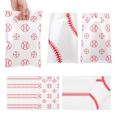 SilTriangle 60 Pcs Baseball & Softball Snack Bags with Handle 10 x 6.5 Inch Small Gifts Bags Sport Party Favors Bag for Birthday Party Decoration Supplies(Baseball Style)