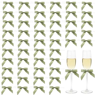 Sewdudely 50 Pack Twist Tie Bows 2.75 Inch, Elegant Sage Green Ribbon Bows for Gift Wrapping, DIY Crafts, Party Decorations, Baby Shower, Birthday, Wedding Decor