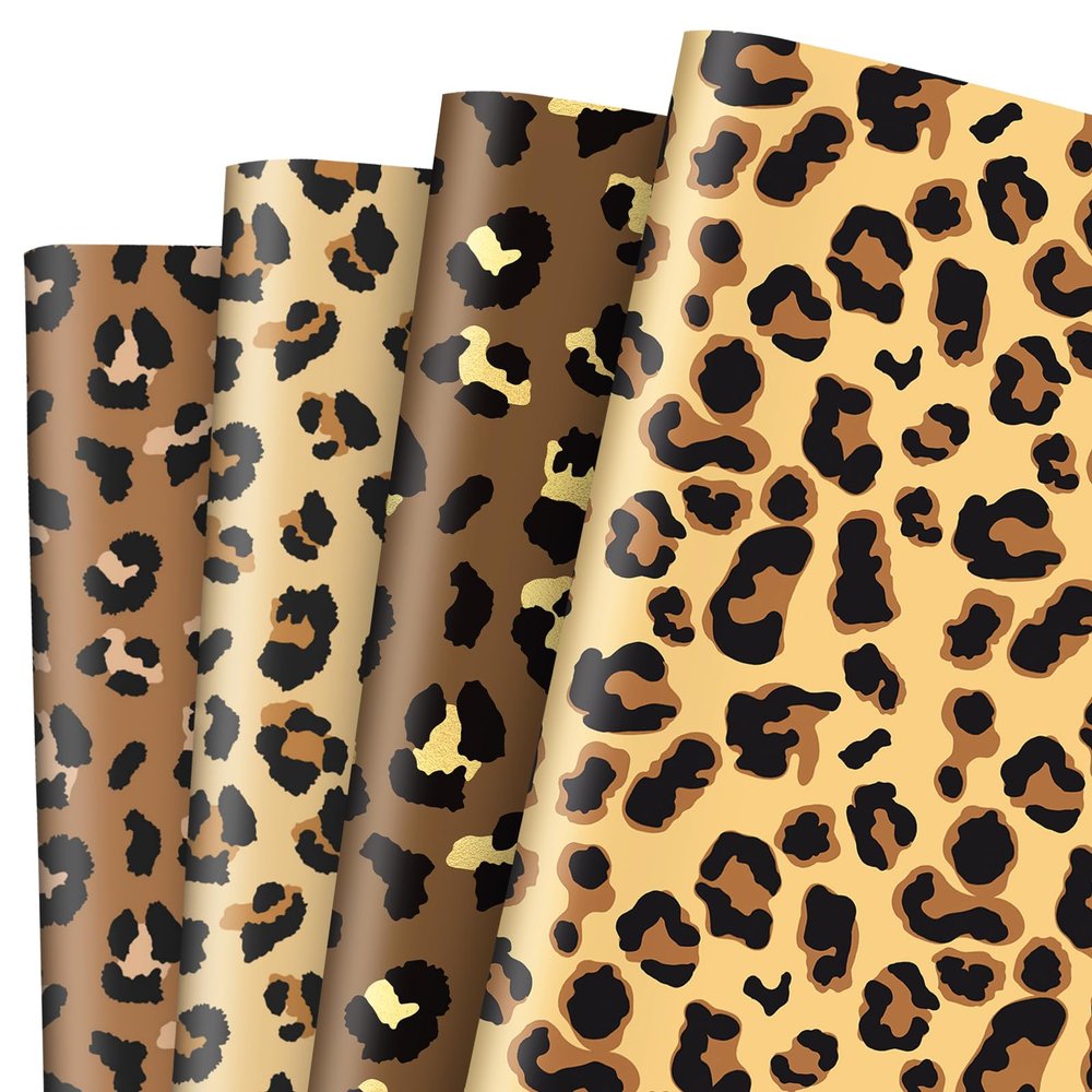 JarThenaAMCS 12 Sheets Leopard Print Wrapping Paper -Not Roll- Brown Cheetah Print Gift Wrap Paper Folded Flat for Safari Animal Birthday Baby Shower Party DIY Crafts, 19.7 x 27.6 Inch