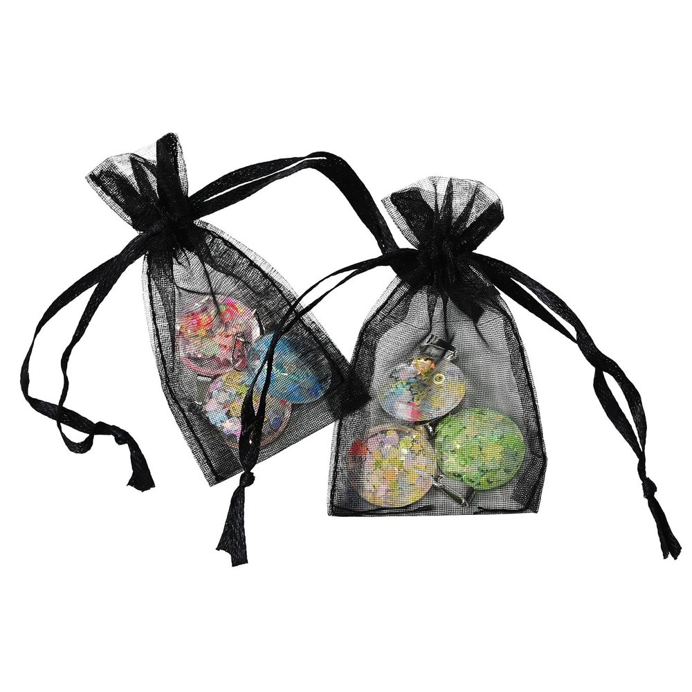 MOOCA 144 Pcs Organza Drawstring Bags, Small Business Jewelry Bag, Wedding Party Favors Pouch, Treat Gift Bags, Black Color, 1.7" W x 2" H