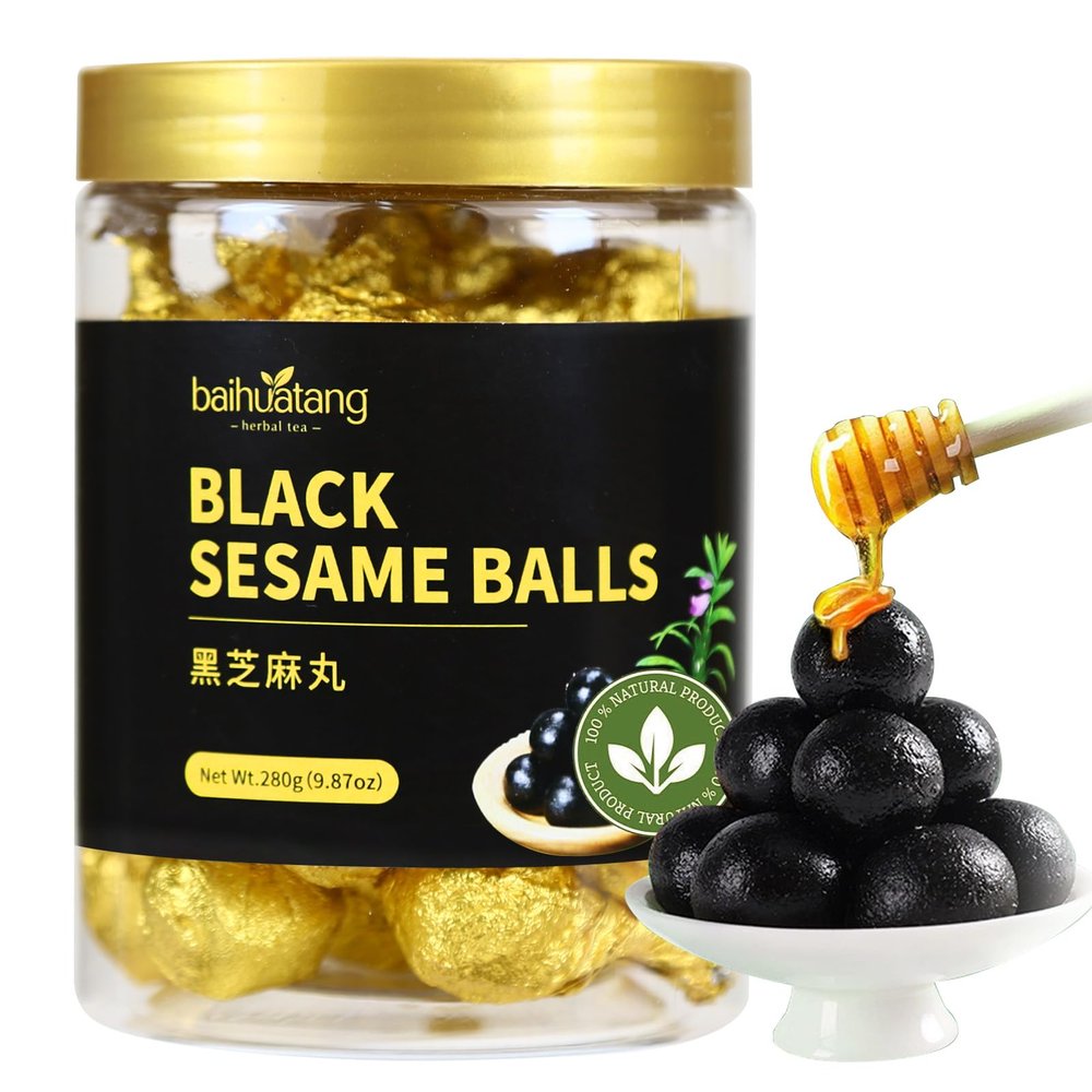 Black Sesame Ball 280g (30 Pills) Handmade with Pure Honey Black RiceBean Natural Grain Snack No Additives