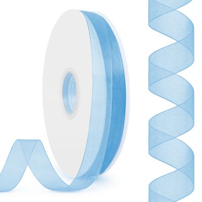 Rilisili Light Blue Shimmer Sheer Organza Ribbon 5/8 Inch 100 Yards Chiffon Fabric Ribbons for Gift Wrapping DIY Crafts Weddings Invitations Flower Bouquet Bow Making Home Decor Sewing