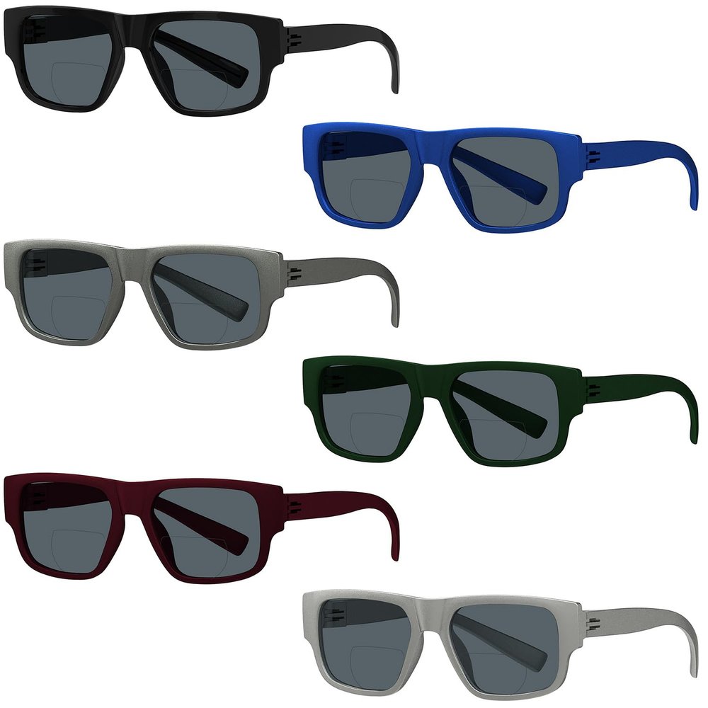 Eyekepper Bifocal Reading Sunglasses, Metalless Screwless Spring Hinges, 6 Pack Clear on Top Readers on Bottom, +1.00