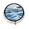 Waves Lapping at The Rocks Round Pill Box.3Compartment Organizer, Metal PushButton Case2 Inch Compact Travel Size view 1