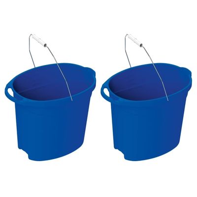 (2 Pack) Plastic 12-Quart Oval Bucket, Blue