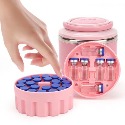 3ml Vial Inserts with Food Jar, Holds Up to 27 Vials, Portable Peptide Container with Soft Vial Insert, Ideal for Diabetic Medication, Fridge & Travel Organization, Pink (Vials Not Included)