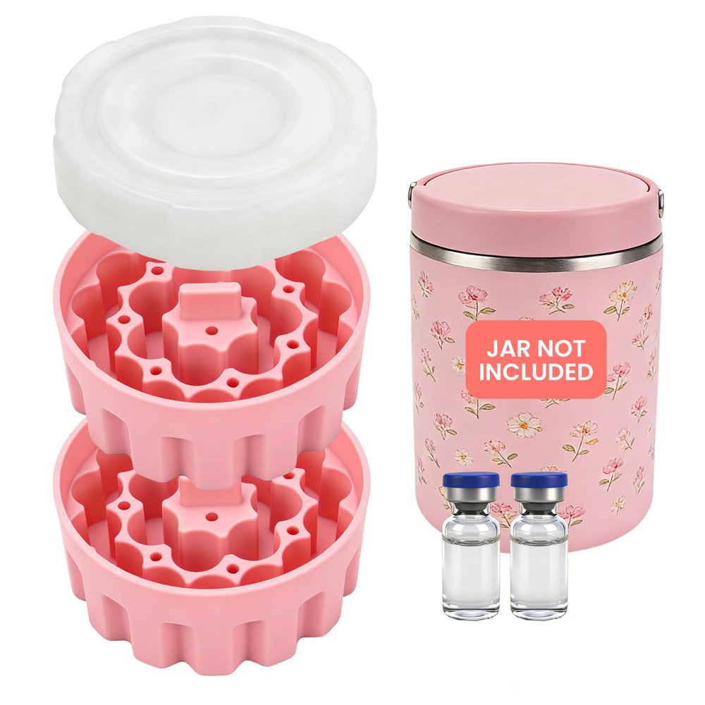 3ml Vial Insert (2 Pack) with Ice Pack Compatible with Hydrapeak Food Jars, Long-Lasting Cooling Peptide Storage for 32oz Hydrapeak Food Thermos, Maximum Hold 42 Vials, Pink.(No Vials/Jars Included)