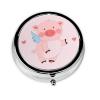 Cartoon Flying Pig Round Pill Box.3Compartment Organizer, Metal PushButton Case2 Inch Compact Travel Size view 1