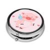 Cartoon Flying Pig Round Pill Box.3Compartment Organizer, Metal PushButton Case2 Inch Compact Travel Size view 2
