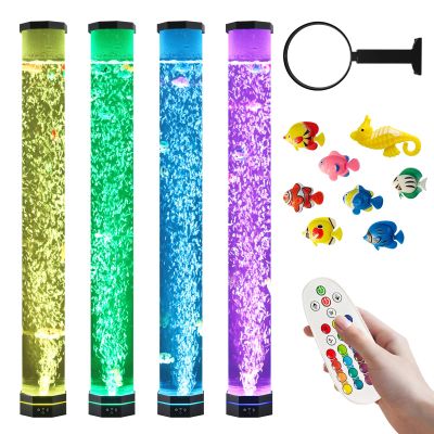 Aquarium light bubble tube lamp, 3.6ft aquarium, equipped with 16 color LED , remote control, and 9 artificial fish, kids floor lamp,water bubble lamp home office decoration floor lamps (black)