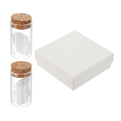 uxcell 2Pcs Crystal Gemstone Bottles, Natural Crystal Stone Bulk with Glass Display Jar Mini Stuff Collectible Adornments for Home Office Centerpiece Collection Gift, White