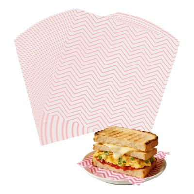 uxcell 100 Pack Wax Paper Sheets for Food, 7.1" x 7.1" Greaseproof Wrapping Paper Sheets, Wavy Stripes Food Basket Liners for Sandwich Hamburger Bread, Pink