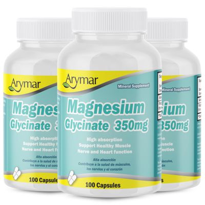 Arymar Magnesium Glycinate 350mg 100 Capsules (3 Pack)