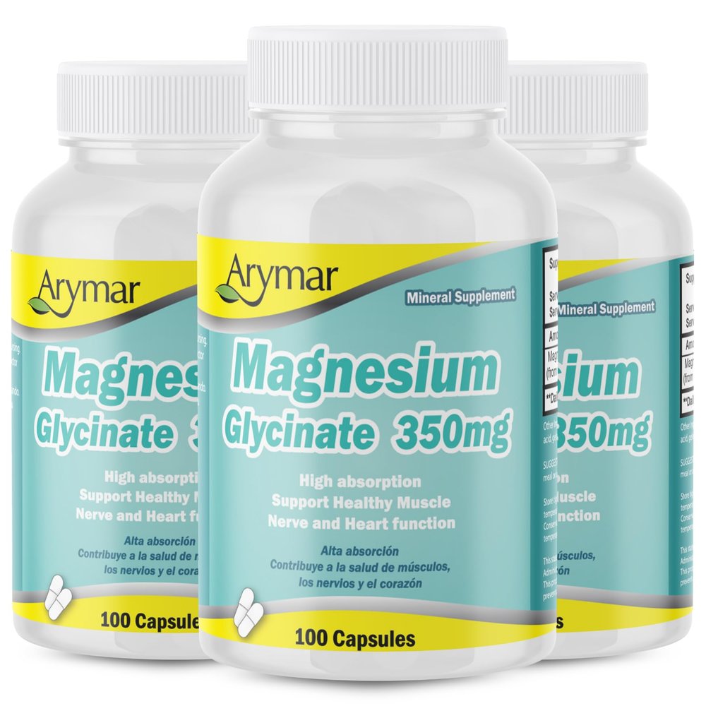 Arymar Magnesium Glycinate 350mg 100 Capsules (3 Pack)