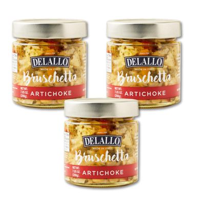 DeLallo Artichoke Bruschetta, Gourmet Condiment Spread Made in Italy, Sweet Earthy Flavor, Made with Extra Virgin Olive Oil, Non-GMO, Vegan, Gluten Free, 7.05 oz Jar, (3 Pack)