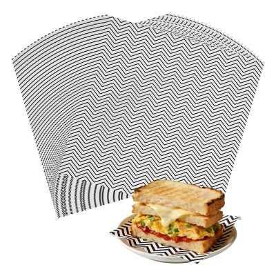 uxcell 100 Pack Wax Paper Sheets for Food, 11.8" x 11.8" Greaseproof Wrapping Paper Sheets, Wavy Stripes Food Basket Liners for Sandwich Hamburger Bread, Black