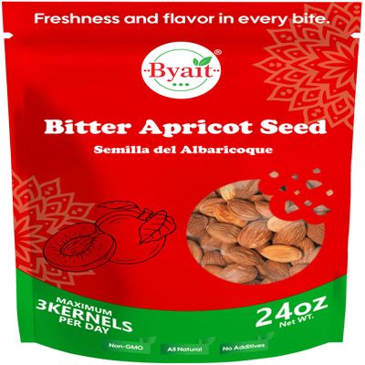 Byait Raw Bitter Apricot Seeds 24 Oz (1.5 LB), Turkish Bitter Apricot Kernels, All Natural, Vegan, Gluten Free