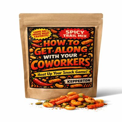 Kepperton How to Get Along With Your Coworkers Trail Mix - Spicy Snack Mix with Peanuts, Pepitas, Red Hot Churritos & Cashews - Giftable, Festive, Small-Batch Candy Pouch