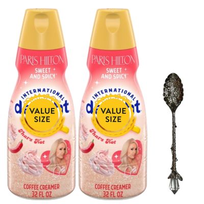 Non-Dairy Liquid Coffee Creamer 32 fl oz (Pack of 2) Bottles of Creamy Smooth Coffee Creamer with Candy Freezer Gem Spoon (Hilton Paris Sweet and Spicy) Gem Spoon