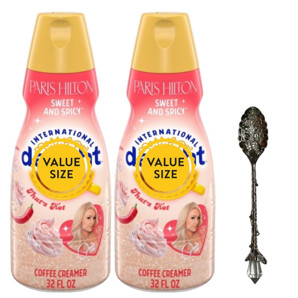 Non-Dairy Liquid Coffee Creamer 32 fl oz (Pack of 2) Bottles of Creamy Smooth Coffee Creamer with Candy Freezer Gem Spoon (Hilton Paris Sweet and Spicy) Gem Spoon