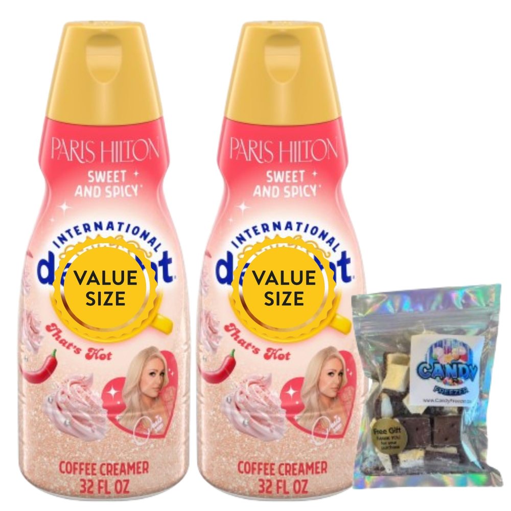 Non-Dairy Liquid Coffee Creamer 32 fl oz (Pack of 2) Bottles of Creamy Smooth Coffee Creamer with Candy Freezer Freeze Dried Ice Cream Bites (Hilton Paris Sweet and Spicy) Candy