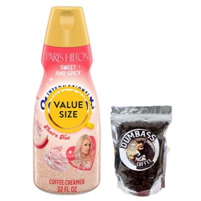 Premium Liquid Coffee Creamer, 32 fl oz Liquid Non-Dairy Creamer with Dumbass Coffee Whole CoffeeBean Medium/Dark 1 oz (Hilton Paris Sweet & Spicy) Coffee