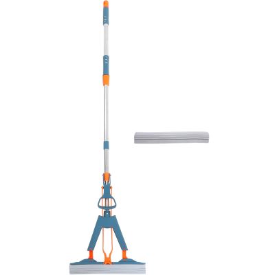 SUPVOX Dual Use Floor Cleaning Mop with Super Absorbent Sponge, Foldable Wet and Dry Handheld Dust Mop for Home, Blue 34cm with Double-Head Design