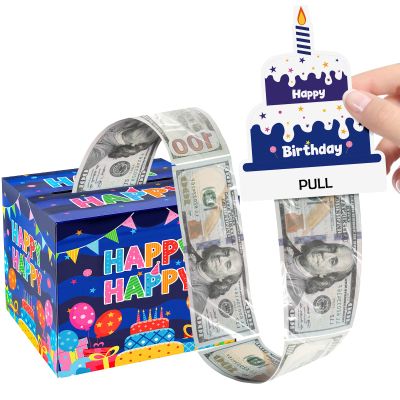 Adecortalk Blue Birthday Money Box for Cash Gift Pull Surprise Money Gift Boxes for Money Holder Box for Kids Girls Women Adults Birthday Party Decorations- Fun Ways to Give Cash as A Gifts