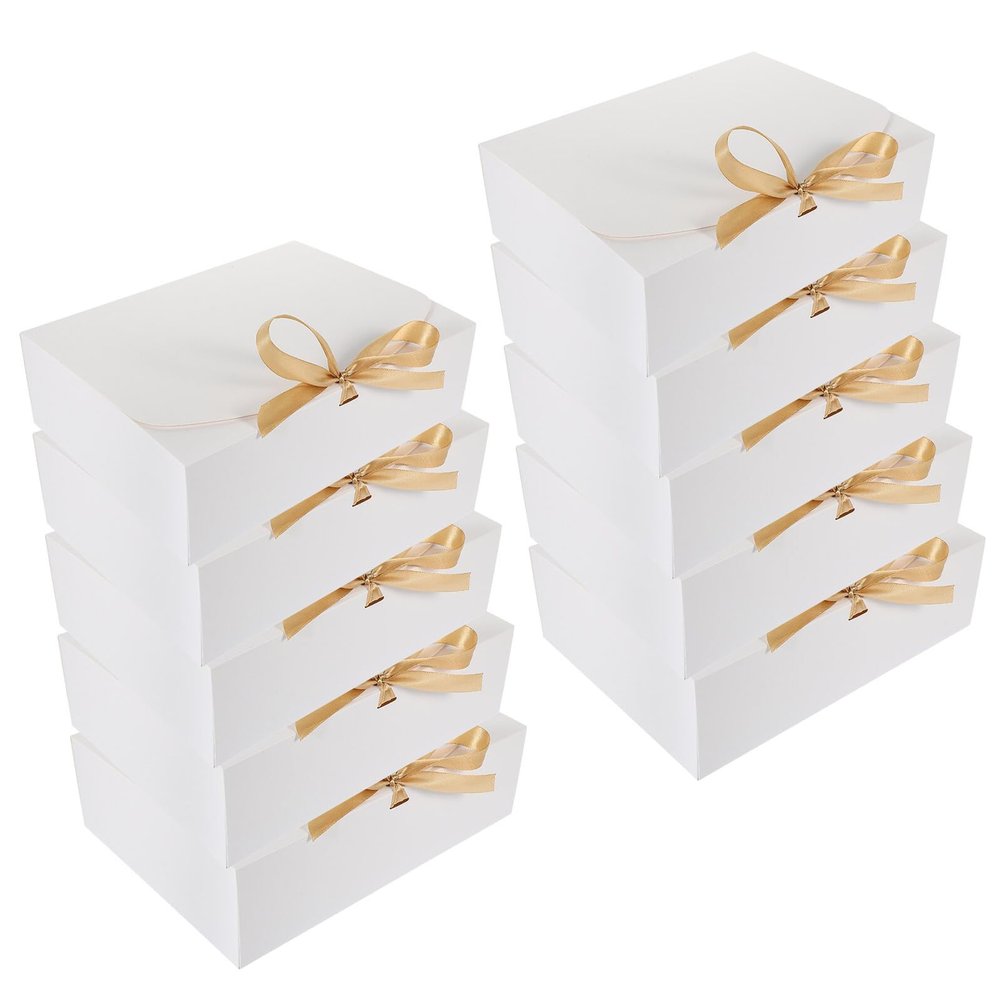 Abaodam Proposal Ribbon Boxes 10pcs White Folding Lid Small Packaging Boxes for Bridesmaid Wedding Storage and Party Presents