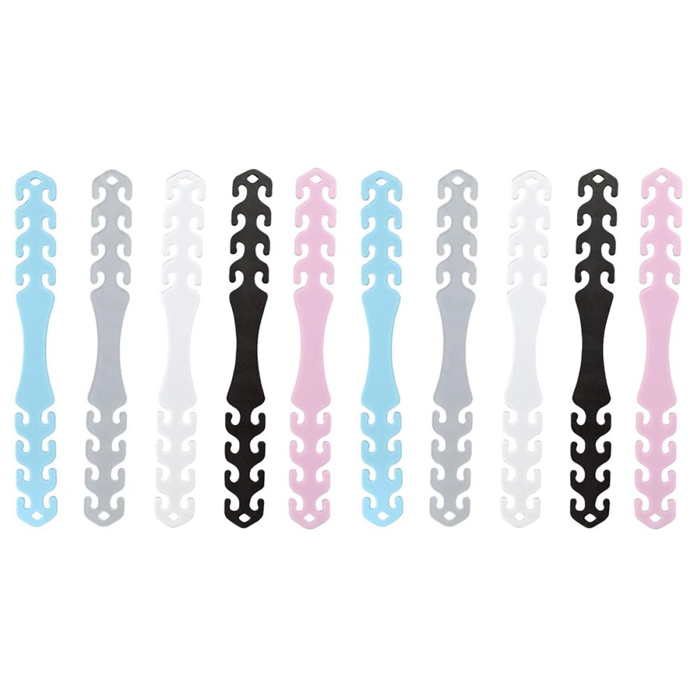 Ciieeo 10pcs Adjustable Mask Rope Buckle Ear Strap Extenders with 4-Level Adjustment, Multi-Color (Black, White, Pink, Blue,) for Outdoor and Home Use