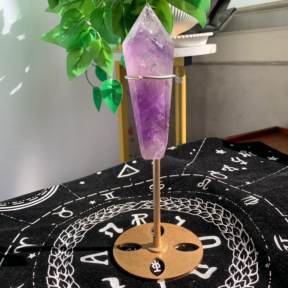 104g Natural Amethyst Crystal Sceptre Point with Stand Spiritual Healing, Energy Cleansing & Mystical Decor for Meditation & Rituals