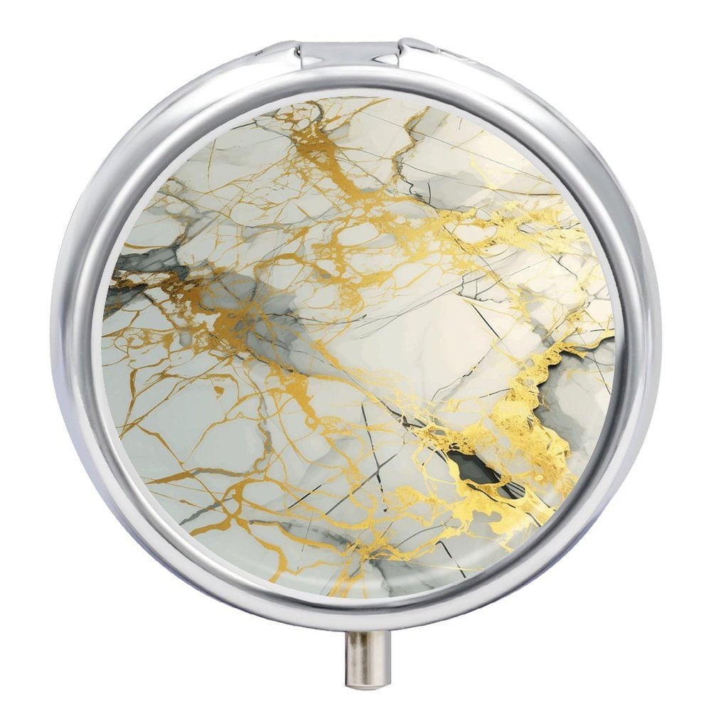 Round Pill Box Marble Surface Pill Case for Purse & Pocket 3 Compartment Medicine Pill Organizer Portable Travel Pillbox Medicine Vitamin Cod Liver Oil Storage Box