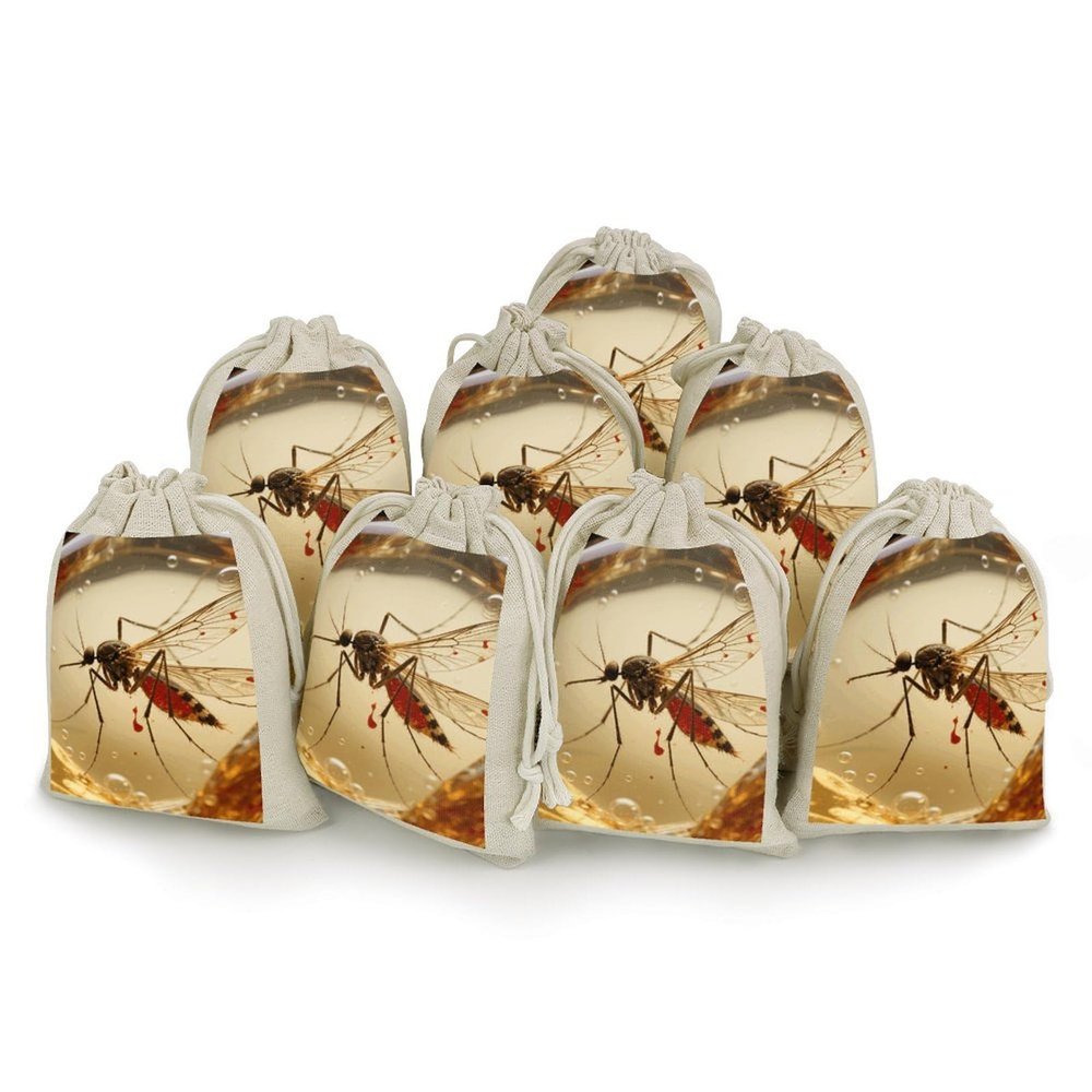 ERSTSNCK 8Pcs Amber Mosquito Fossil Drawstring Bags Small Burlap Gift Bags Jewelry Pouches for Storage Wedding Party Favor
