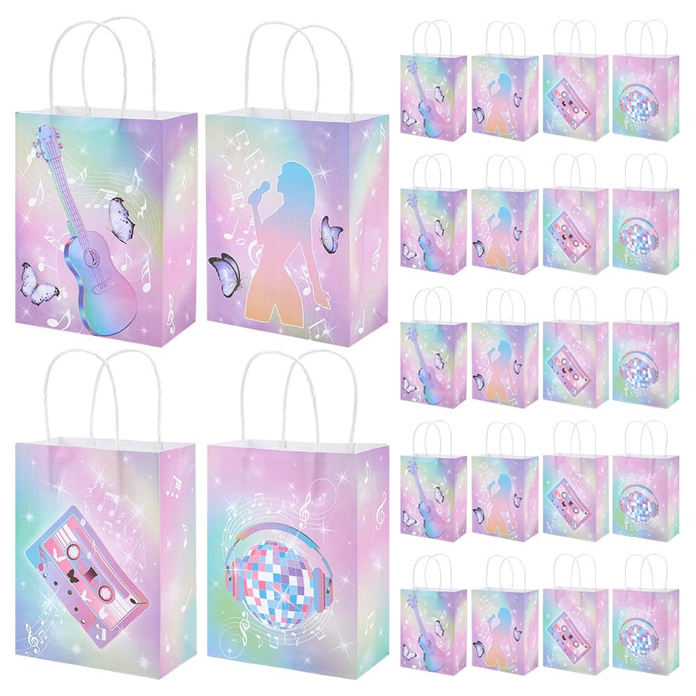 PH PandaHall 24pcs Music Birthday Party Paper Bags 6.3x3x8.2 inch Rainbow Musical Paper Bags Disco Ball Party Gift Bag with Handles Snack Treat Goodie Bag for Music Birthday Bachelorette Party