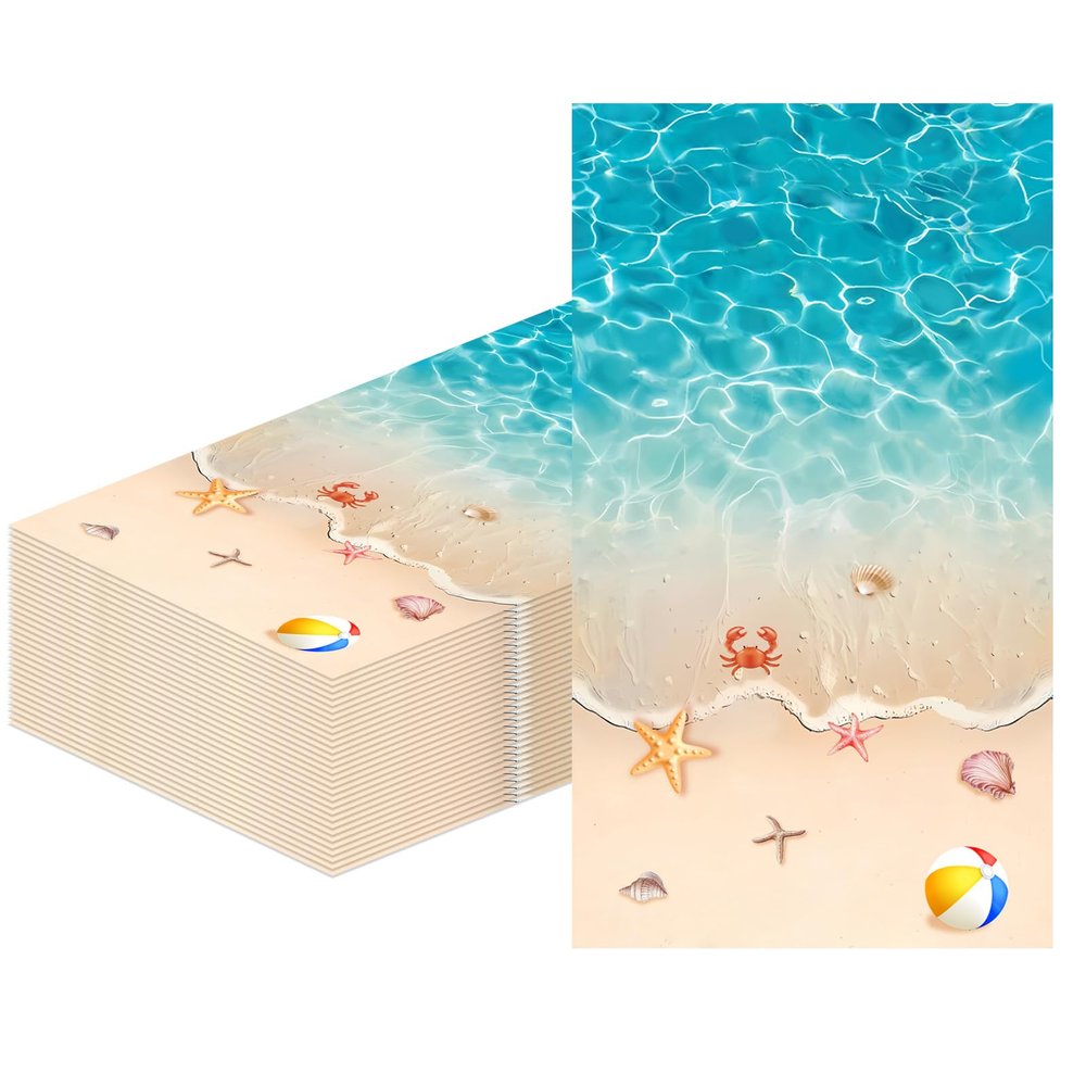 100Pcs Coastal Beach Paper Napkins Disposable Tropical Ocean Napkins Crab Seashell Starfish Guest Napkins for Bathroom Beach Wedding Dinner Baby Shower Birthday Summer Pool Party Supplies