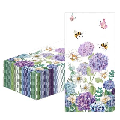 100Pcs Hydrangea Napkins Disposable Floral Butterfly Napkins 2-Ply Absorbent Spring Floral Napkins Guest Dinner Napkins for Bridal Shower Bathroom Baby Shower Wedding Garden Party Birthday Decorations