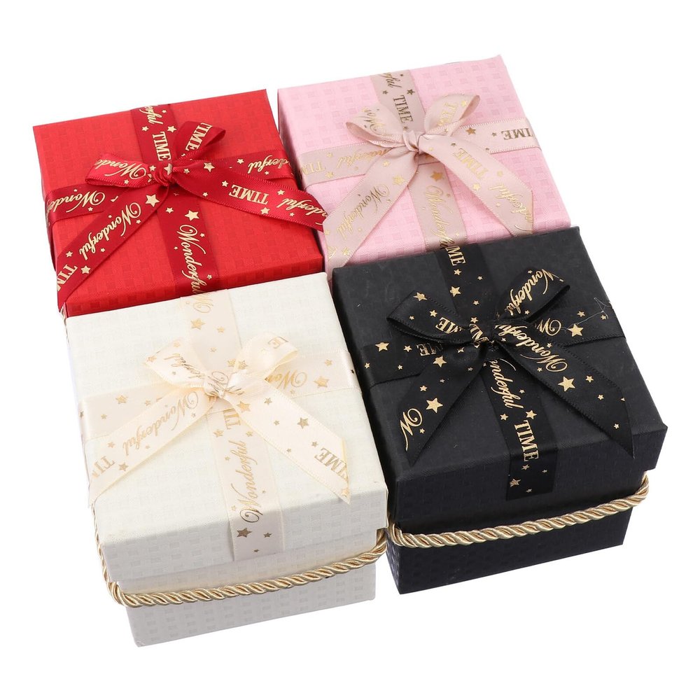 MAGICLULU 4pcs Christmas Candy Boxes Wrapping Packaging Boxes Square Hard Cover Xmas Festival Packing for Holiday Candy Storage and Presentation Random Color