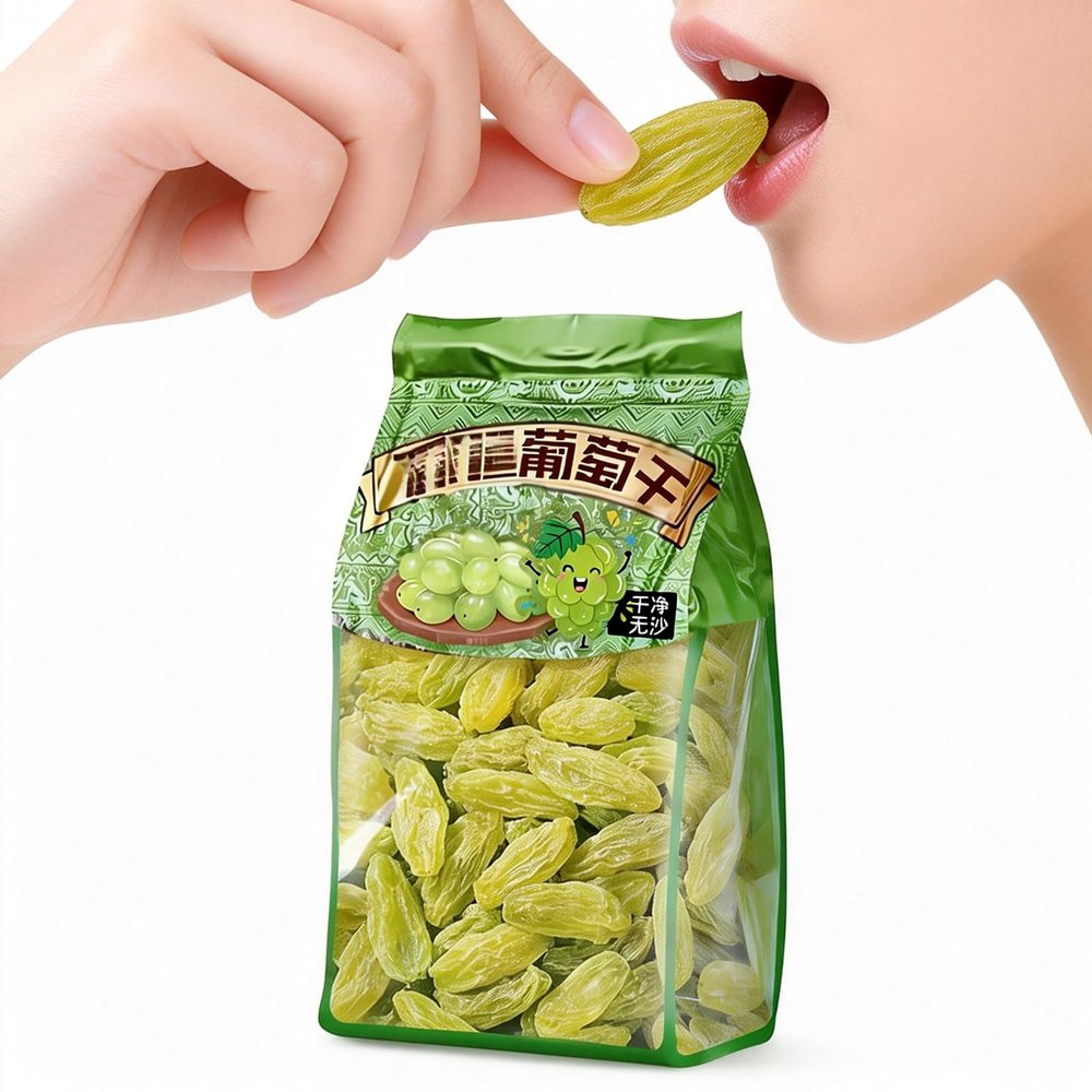 500g Green Raisins - Ready-to-Eat Soft Dried Fruit Snack, No Wash Needed, Large Plump Grapes, Healthy For Baking & Snacking