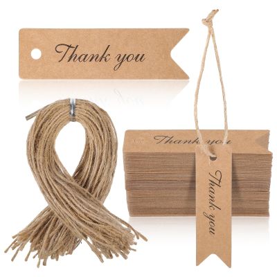 150Pcs Thank You Gift Tags, Brown Paper Tags with Strings, Gift Wrap Tag Hangtags for Party Favors Craft Wedding Party Baby Shower(2.76 x 0.79inch)