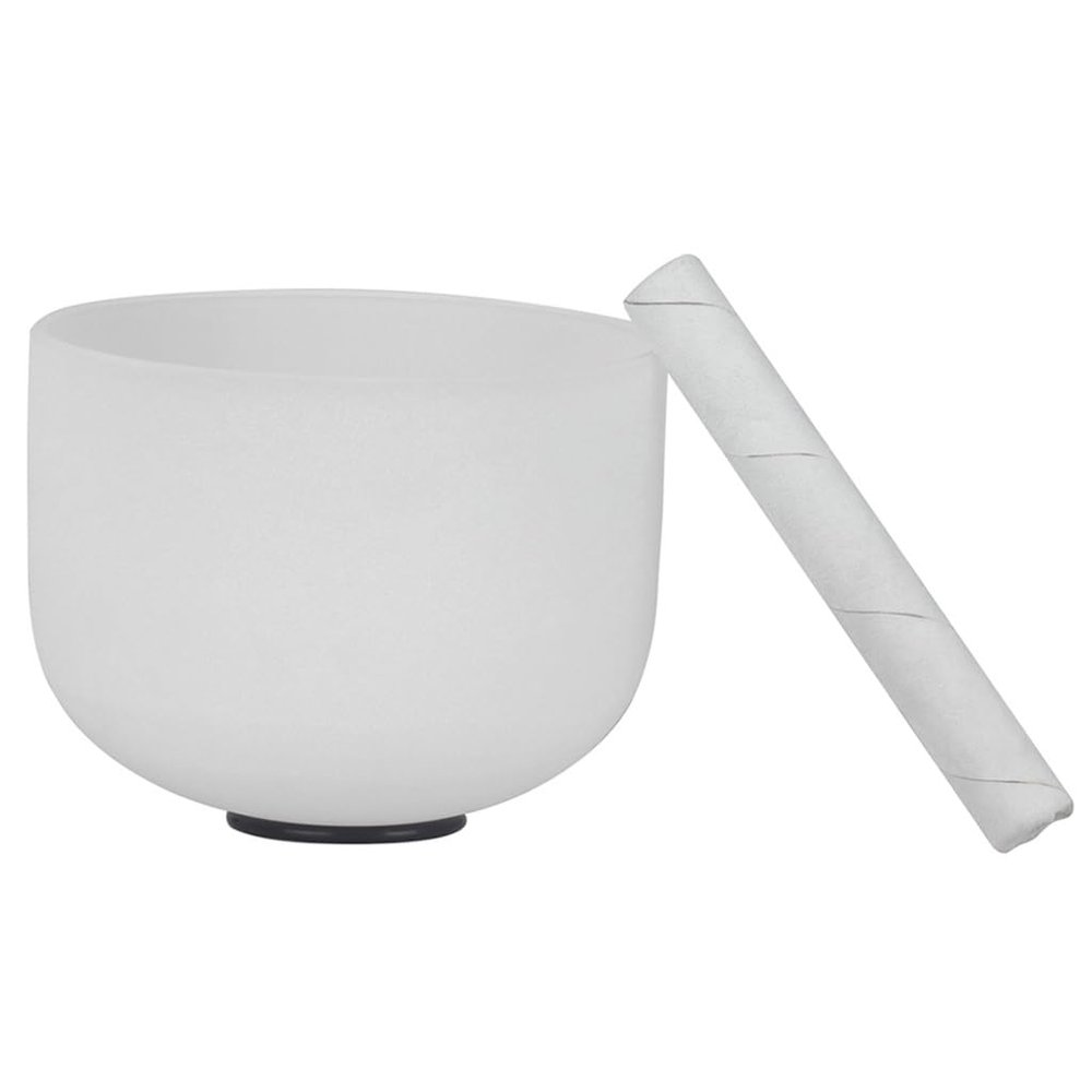 8 Inch Crystal Singing Bowl Note B White Frosted Quartz Yoga Sound Healing Singing Bowl Rubber Stick