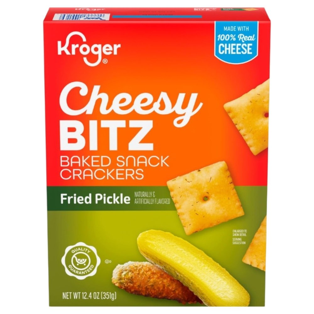 Baked Cheesy Bitz Fried Pickle Crackers, Crunchy Savory Cheddar & Pickle Snack, Oven Baked, Bold Flavor, 12.4 oz