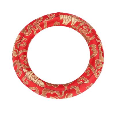 18cm Silk Brocade Round Singing Bowl Cushion Ring, Elegant Embroidered Meditation Pillow for 7-10 Inch Singing Bowls, Soft Supportive Base with Delicate Craftsmanship (Red)