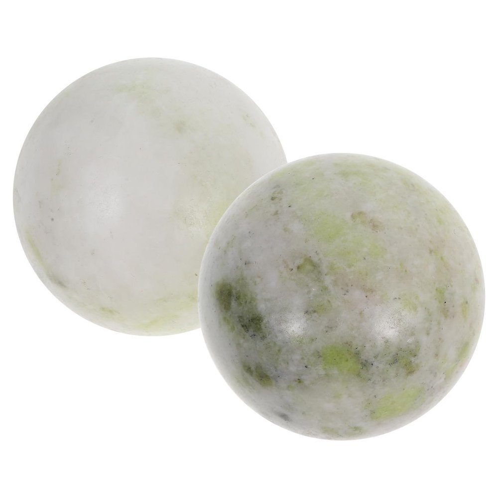 DEARMAMY 2pcs Jade Baoding Balls Hand Therapy Massage Balls 5cm Stone Stress Relief Exercise Tool with Storage Box for Arthritis and Hand Relaxation