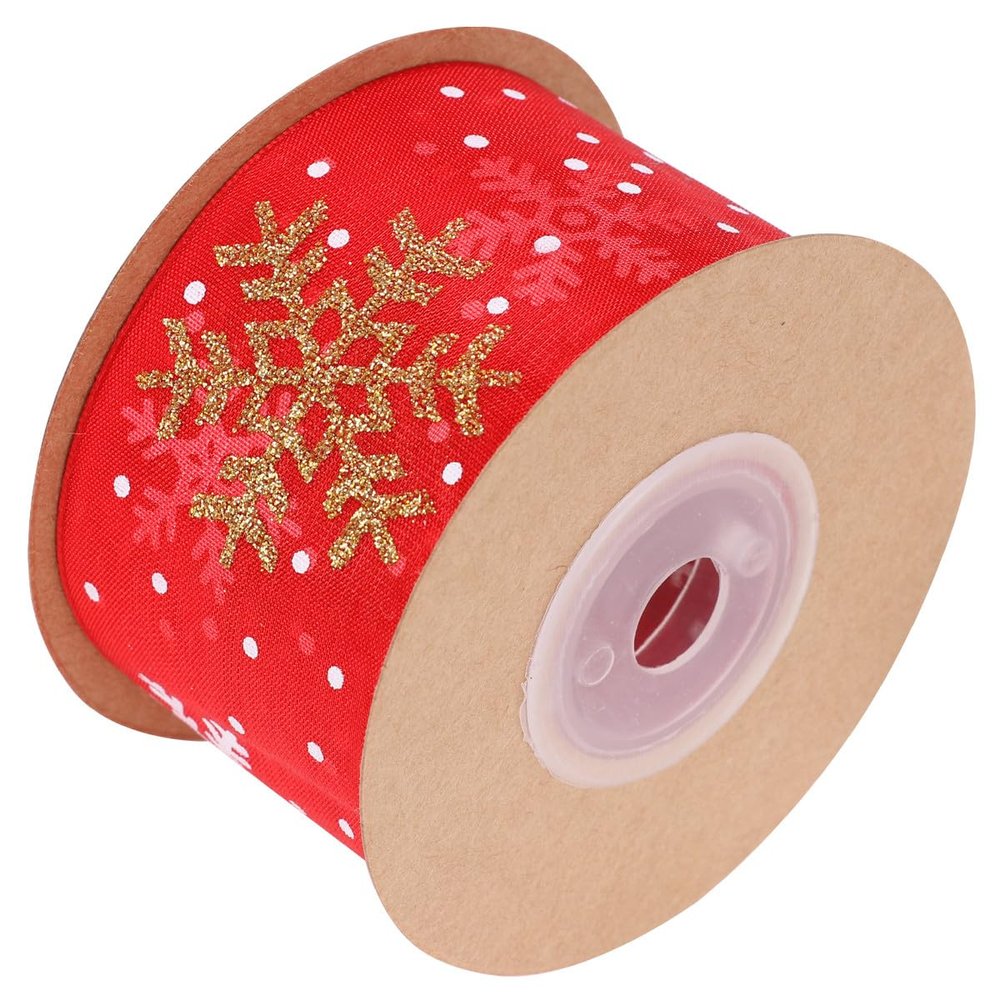 CONGARTENO Christmas Snowflake Wrapping Ribbon 38mm Wide Red Glitter Ribbon 9 Meters for Wrapping Party Decorations DIY Craft Supplies