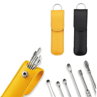 12Pcs Ear Pick Earwax Removal Kit, Stainless Steel Ear Cleaner Tools with PU Case - Reusable Curette Scoop Set for Adults Kids Family Ear Care,Personal Hygiene Gift Set (Yellow and Black)