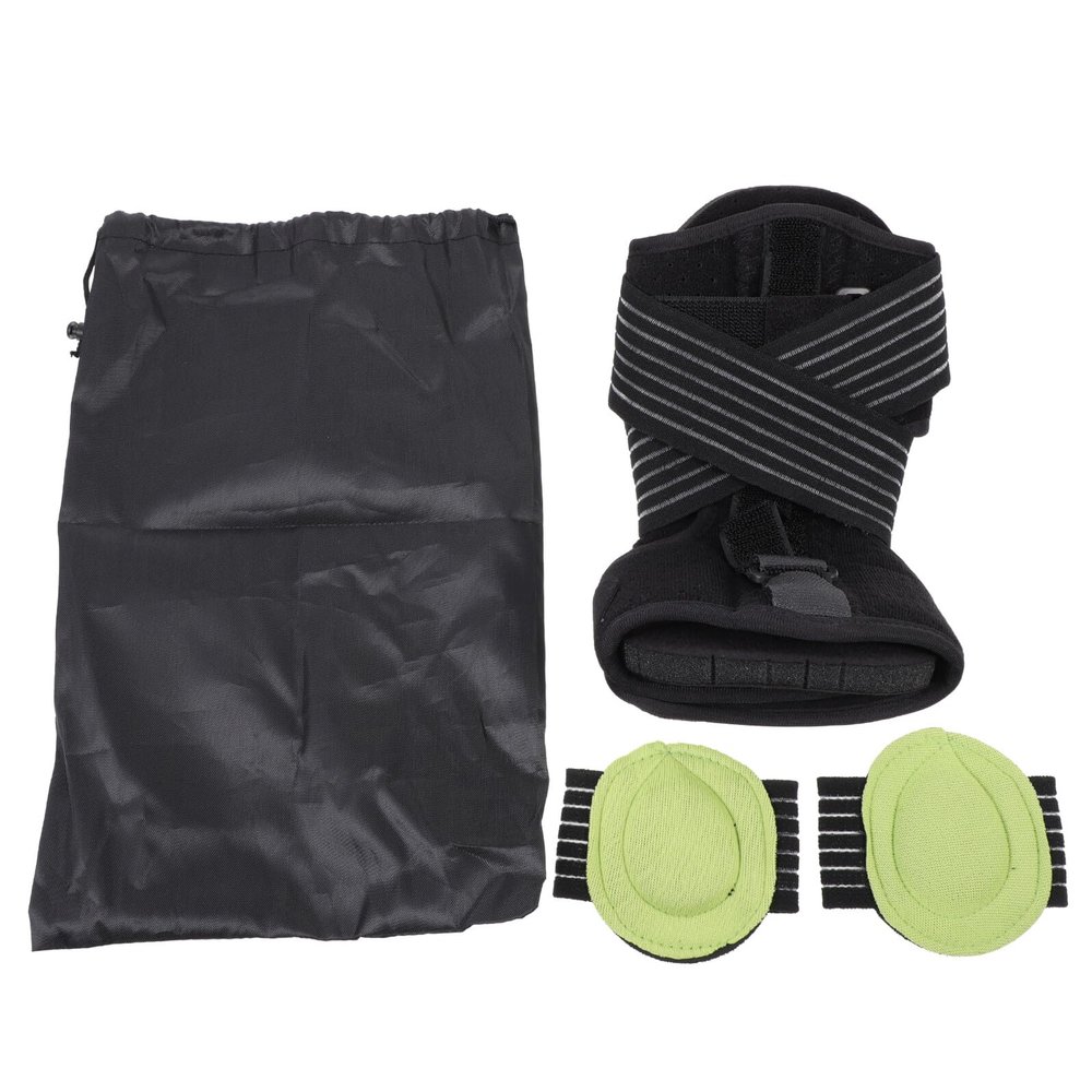 DEARMAMY Adjustable Feet Drop Brace and Ankle Support Orthosis with Plantar Fasciitis Splint Black Foot Correction Brace Set with Green Insole and Carry Bag for Nighttime Therapy
