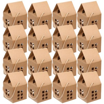 COHEALI Little House Candy Boxes 24pcs Paper Packaging Boxes Hollowed House Shape Candy Container with Handle for Christmas Party Treats and Small Wrapping Supplies