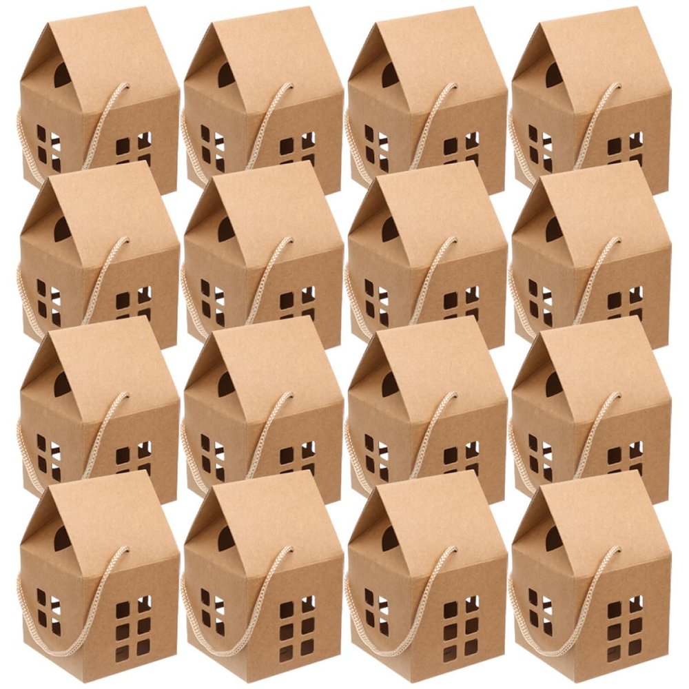 COHEALI Little House Candy Boxes 24pcs Paper Packaging Boxes Hollowed House Shape Candy Container with Handle for Christmas Party Treats and Small Wrapping Supplies